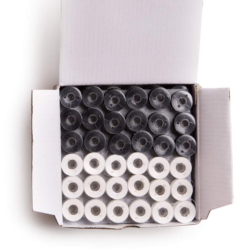 Embroidex 144 Black/White Prewound Bobbins for Brother Embroidery Machine Size A (156) 90 Weight - Image 1